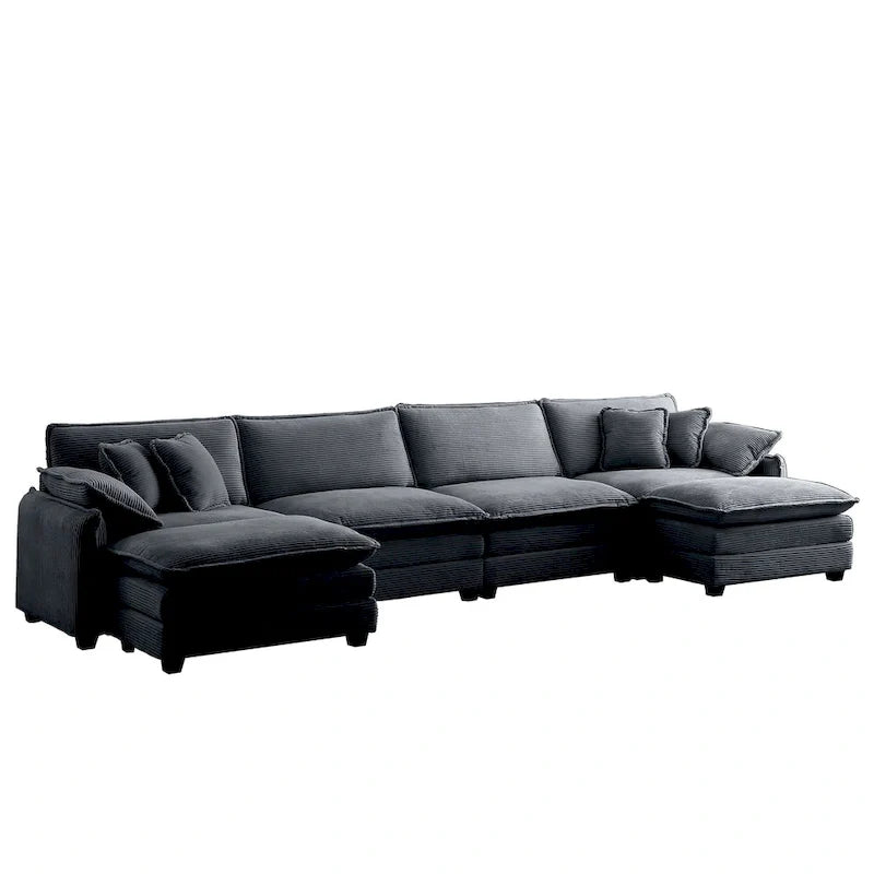 Canapé sectionnel modulaire en velours côtelé 6 places en U surdimensionné avec poufs