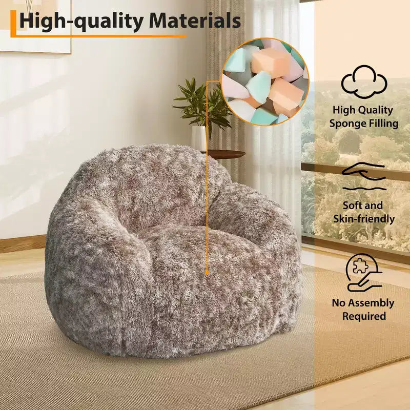 Pouf géant en fausse fourrure douce avec accoudoirs, garni de mousse, confortable pour la chambre, le salon, la lecture et les jeux