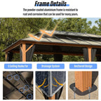Tonnelle EROMMY à toit rigide, pergola extérieure avec double toit, moustiquaire et rideaux, auvent robuste pour patio, jardin, fête au bord de la piscine