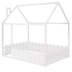 Lit cabane en bois avec barrière de sécurité pour enfants et adolescents, blanc
