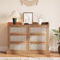 Commode à 6 tiroirs, commode en rotin avec grand espace de rangement, commode bohème, commode pour salon/placard/chambre à coucher, marron