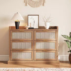 Commode à 6 tiroirs, commode en rotin avec grand espace de rangement, commode bohème, commode pour salon/placard/chambre à coucher, marron
