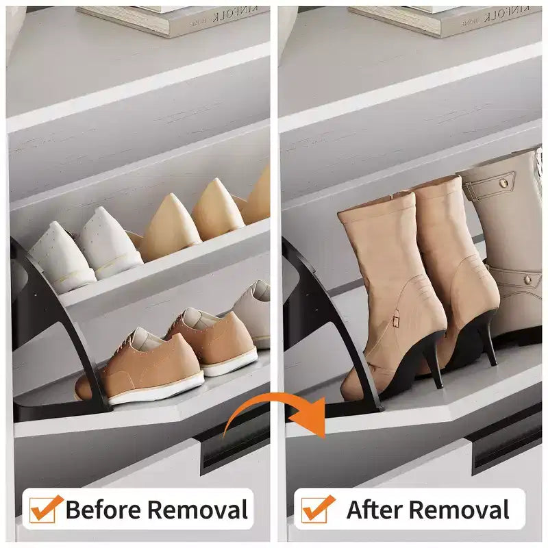 Meuble de rangement pour chaussures à 2 tiroirs basculants – avec pieds en métal, étagère réglable, organisateur de chaussures étroit pour entrée, foyer, couloir, salon