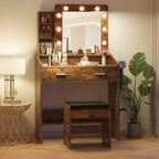 Coiffeuse de Maquillage avec Lumières, Bureau de Maquillage avec Miroir et Lumières, Grand Tiroir et Armoire de Rangement à Deux Étages, 3 Modes d'Éclairage