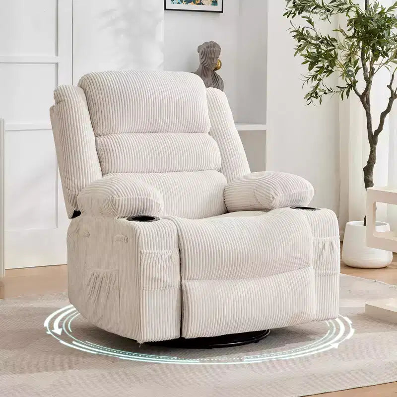 Fauteuil relax pivotant manuel à 360°, canapé planeur avec porte-gobelets et poches, fauteuil confortable pour la chambre de bébé, le salon et la chambre à coucher