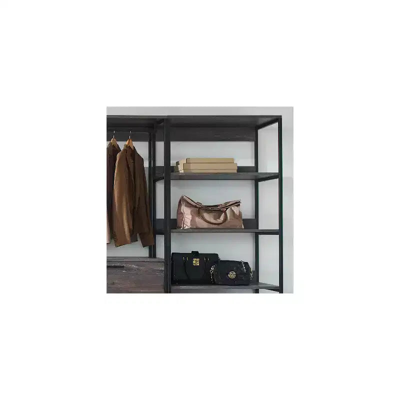 Système de placard HomeStock 77,7 po (H) x 143 po (L) en bois composite noir pour rangement universel avec bacs de rangement