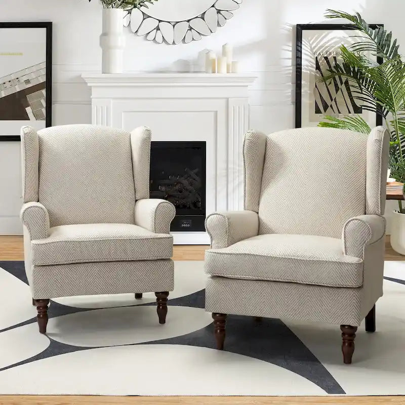 Fauteuil d'appoint traditionnel Epimethis en tissu avec pieds tournés, lot de 2 par HULALA HOME