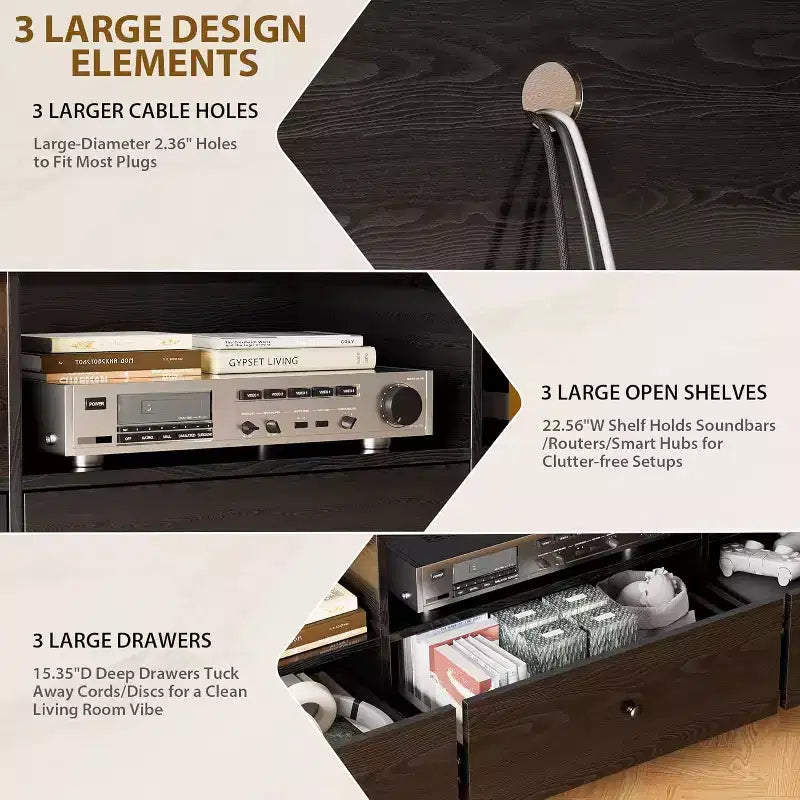 Meuble TV 70 po avec tiroir de rangement, Centre de divertissement pour téléviseurs jusqu'à 80 po, Meubles TV modernes pour salon et chambre
