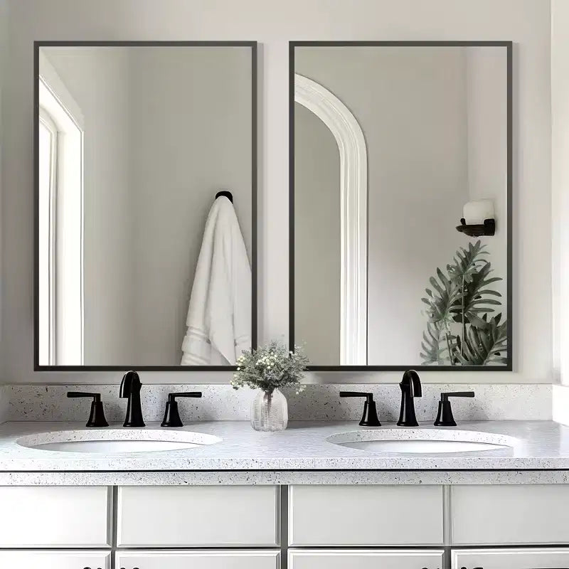 Miroir suspendu rectangulaire double face monté avec bord fin, angle droit, en alliage d'aluminium noir