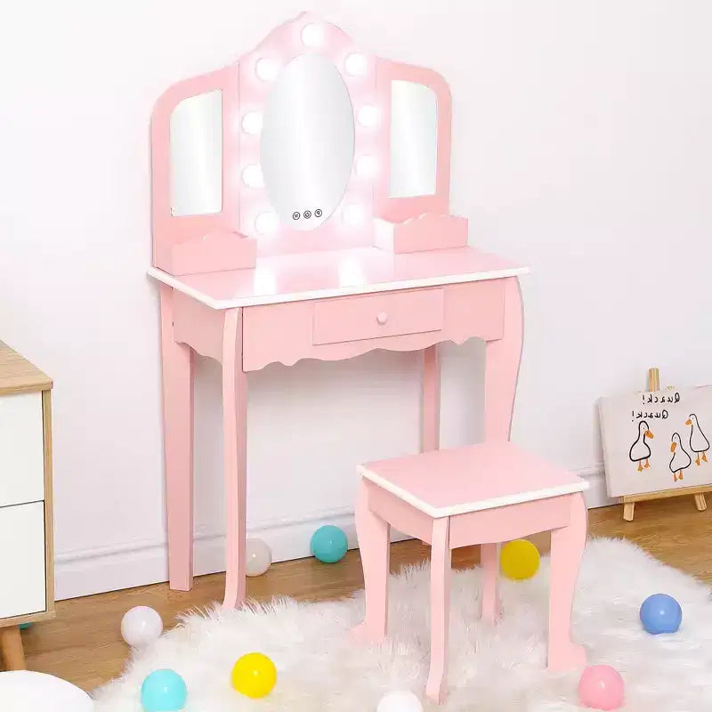 Coiffeuse pour enfants avec miroir éclairé, Table de maquillage pour petites filles