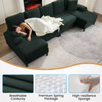 Mjkone 112 Canapé d'angle en U, Canapé d'angle en velours côtelé avec doubles méridiennes et accoudoirs couchables, Grand canapé 4 places