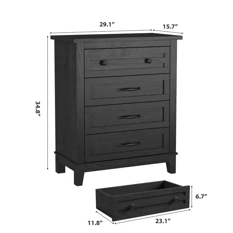 GustoWave Commode 4 tiroirs pour chambre à coucher, commode verticale haute de 88,4 cm avec grand rangement, commode en bois autoportante pour chambre à coucher, salon