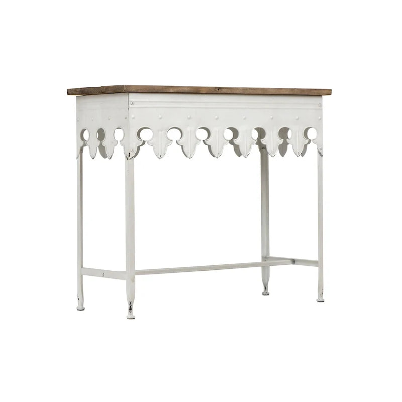 Console en métal finition zinc et bois à bord festonné