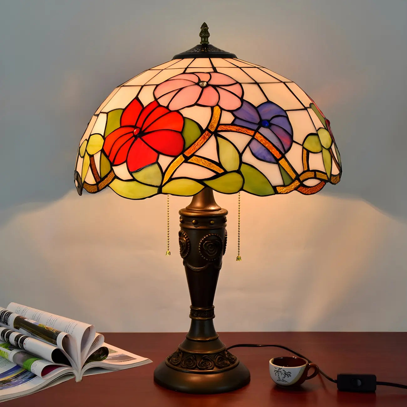 HomeyFad Lampe de table à 2 lumières dôme en verre inoxydable vintage