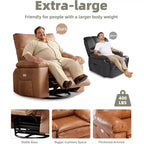 Fauteuil inclinable manuel surdimensionné Acekool, fauteuil de salon en similicuir avec accoudoirs rembourrés, siège large et poche latérale pour salon, chambre, marron