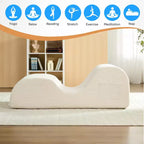 Mjkone Chaise Longue de Yoga en Velours Côtelé, Canapé de Yoga Incurvé avec Appui-Tête/Coussin Lombaire/Repose-Pieds Amovibles, Base Antidérapante
