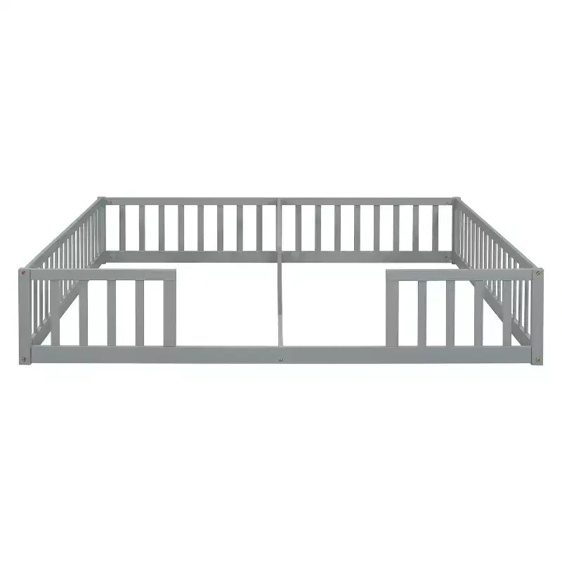 Lit double Bellemave avec barrières de sécurité, en pin et bois composite, naturel et gris, sûr, robuste, peu encombrant, assemblage facile pour enfants