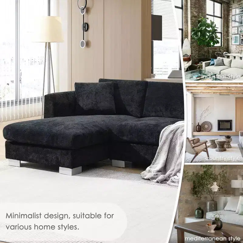 Canapé moderne en forme de L « Nuage » : canapé de luxe 4 places en chenille avec méridienne surdimensionnée, 2 oreillers offerts - Idéal pour salon, appartement, bureau