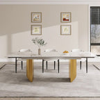 Ensemble de salle à manger moderne minimaliste 9 pièces avec plateau en pierre frittée extensible et double piédestal de 240 cm