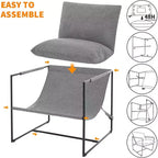 Fauteuil d'appoint suspendu pour salon, fauteuil douillet moderne à cadre métallique, chaises rembourrées avec coussin en mousse déchiquetée, chaise longue