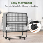 Lit d'appoint pliant roulant en acier gris et noir avec matelas en mousse à mémoire de forme de 5 et roues pour 1 personne