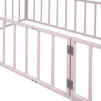 Okak Lit en métal pour enfant jumeau/double/grand, cadre de lit avec clôture surélevée et porte verrouillable, lit pour enfant pour chambre d'enfant et salle de jeux