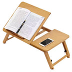 Bureau d'ordinateur portable, bureau d'appoint avec pieds, table pour ordinateur portable réglable et portable en bambou, table de lit pour manger 17-23cm