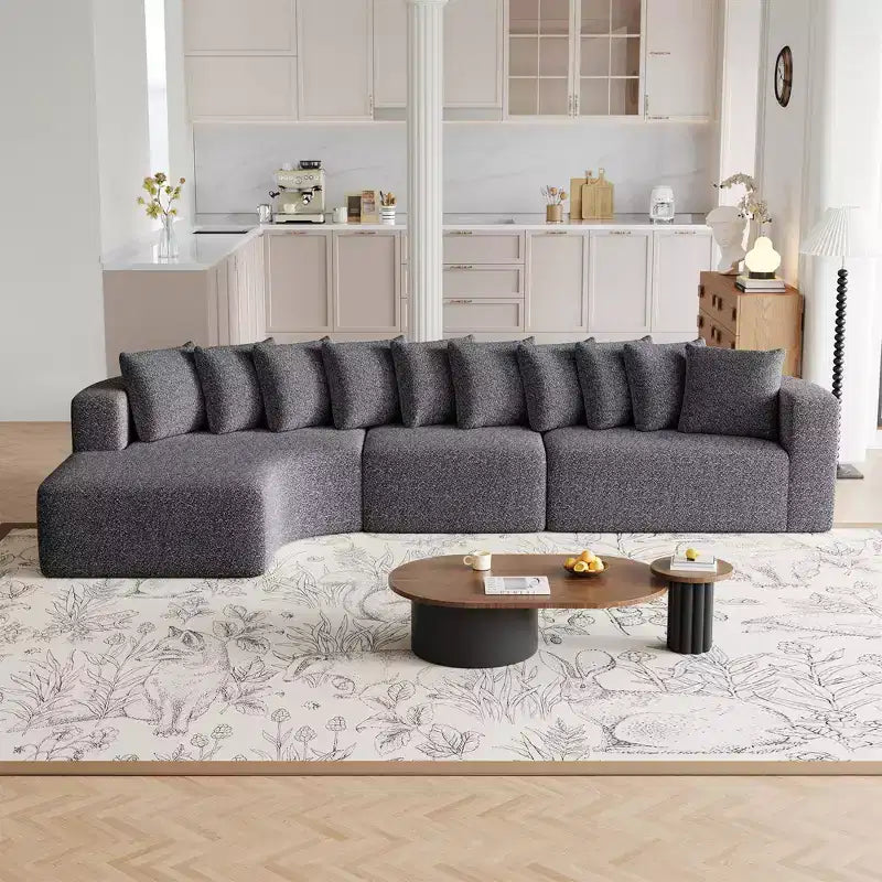 Canapé sectionnel en chenille Clihome de 333 cm, canapé courbé moderne en forme de nuage avec méridienne gauche et 10 coussins