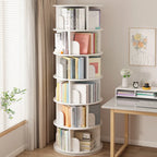 Bibliothèque cylindrique en bois brun à dos ouvert et rotative