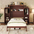Lit escamotable MAYEERTY Queen Size avec 2 armoires et étagère de rangement, Cadre de lit multifonctionnel pliable pour chambre à coucher, Noyer