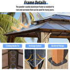 Tonnelle EROMMY à toit rigide, pergola extérieure avec double toit, moustiquaire et rideaux, auvent robuste pour patio, jardin, fête au bord de la piscine
