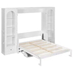 Lit escamotable Queen Size avec armoires latérales et éclairage LED, lit armoire pliant avec étagères de rangement et tiroirs pour chambre d'amis, blanc
