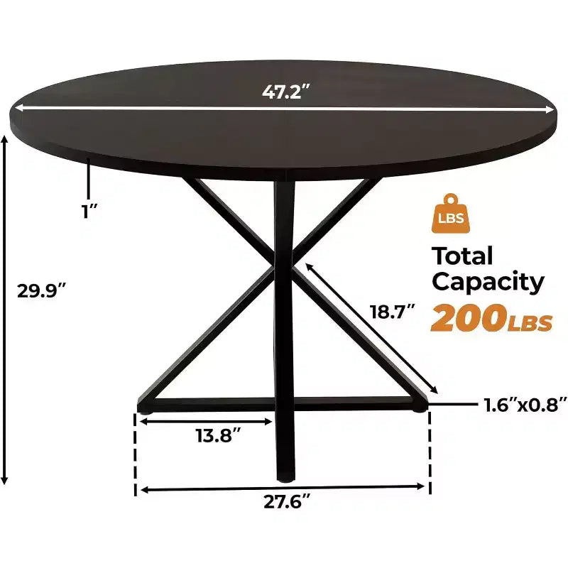Table de salle à manger ronde de 120 cm pour 4 personnes, tables de cuisine en bois avec pied en métal et plateau en 4 parties, peu encombrante, table de dîner circulaire pour la maison