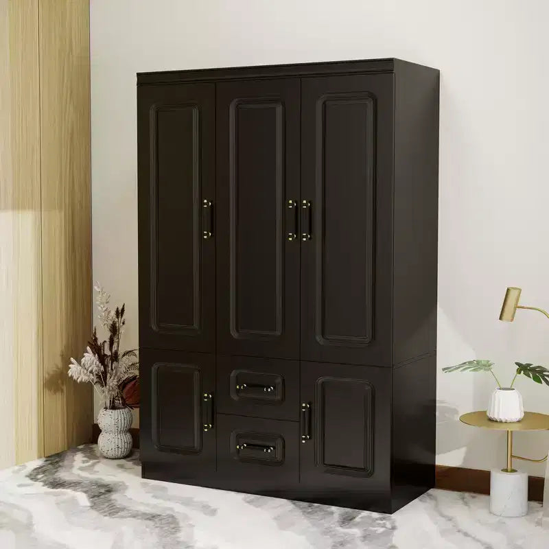 Armoire Keloyid en bois noir de 120 cm avec 2 tiroirs et 5 portes