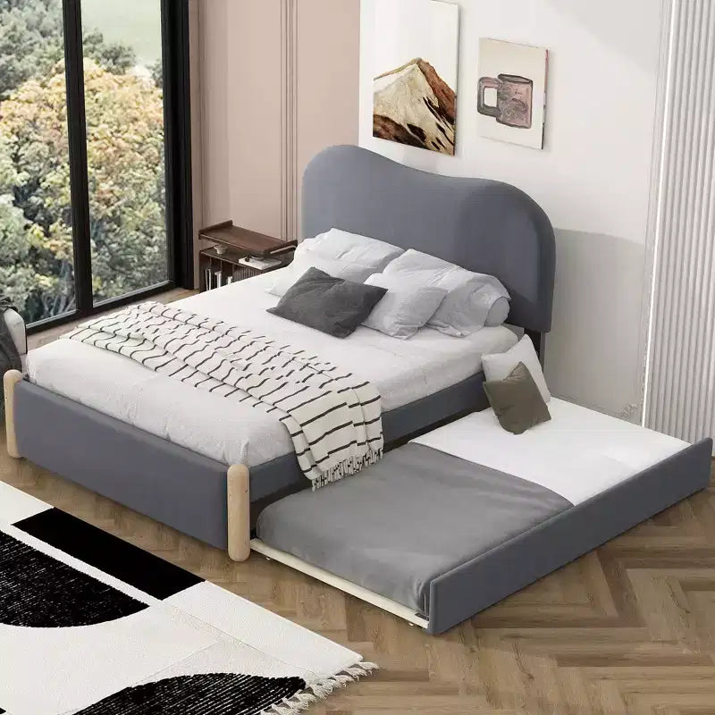 Cadre de lit plateforme rembourré pleine/double avec lit gigogne double – HABITRIO