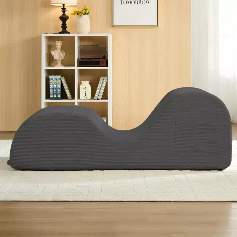 Mjkone Chaise Longue de Yoga en Velours Côtelé, Canapé de Yoga Incurvé avec Appui-Tête/Coussin Lombaire/Repose-Pieds Amovibles, Base Antidérapante
