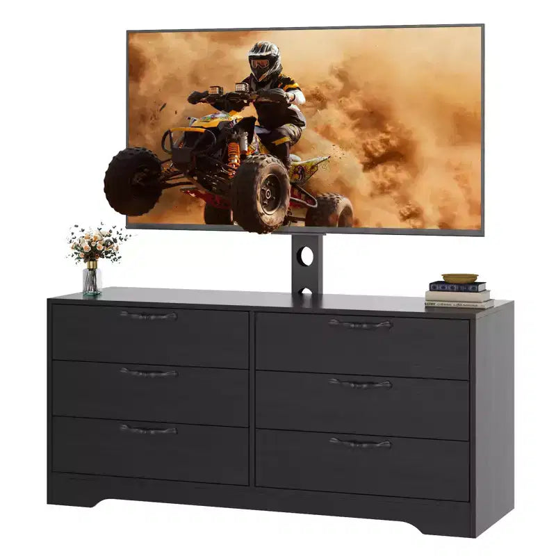 Meuble TV moderne de 63 pouces avec support pour téléviseur de 75 pouces, console multimédia à hauteur réglable avec 6 tiroirs, centre de divertissement robuste en MDF pour salon, chambre à coucher