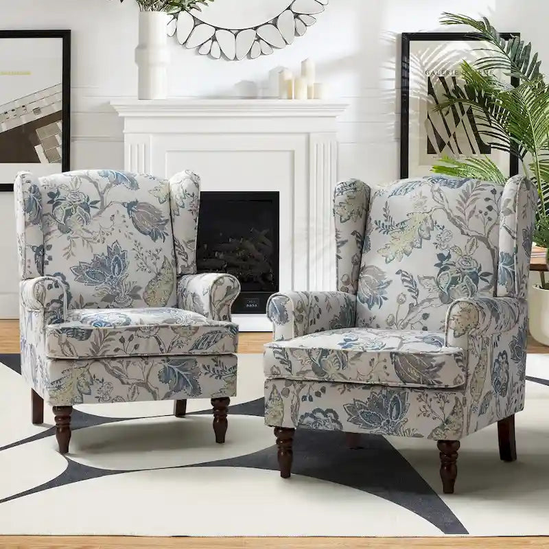 Fauteuil d'appoint traditionnel Epimethis en tissu avec pieds tournés, lot de 2 par HULALA HOME