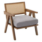 Fauteuil d'appoint de ferme du milieu du siècle - Fauteuil en bois avec dossier en rotin et coussin en lin pour salon, chambre