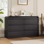 Commode de table à manger moderne à 6 tiroirs en arche - Commode en bois noir de 120 cm de large - Design à bords incurvés - Grand espace de rangement pour salle à manger, chambre, salon