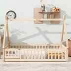 Okak Lit au sol simple/double avec toit amovible en forme de tente et rails de sécurité à 360° pour les tout-petits de 2 à 6 ans, lit pour enfants facile à monter, chambre d'enfant