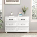 Commode blanche Sandinrayli pour chambre à coucher, commode large à 6 tiroirs, table de chevet moderne, commodes en bois avec poignées en acier, blanc
