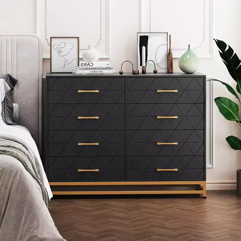 Commode de chambre avec 8 tiroirs, commode de meuble TV, grande commode en bois pour le rangement et l'organisation.