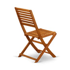 East West Furniture Ensemble Bistro de conversation d'extérieur comprenant une table basse ronde en bois et 2 chaises pliantes, Huile naturelle