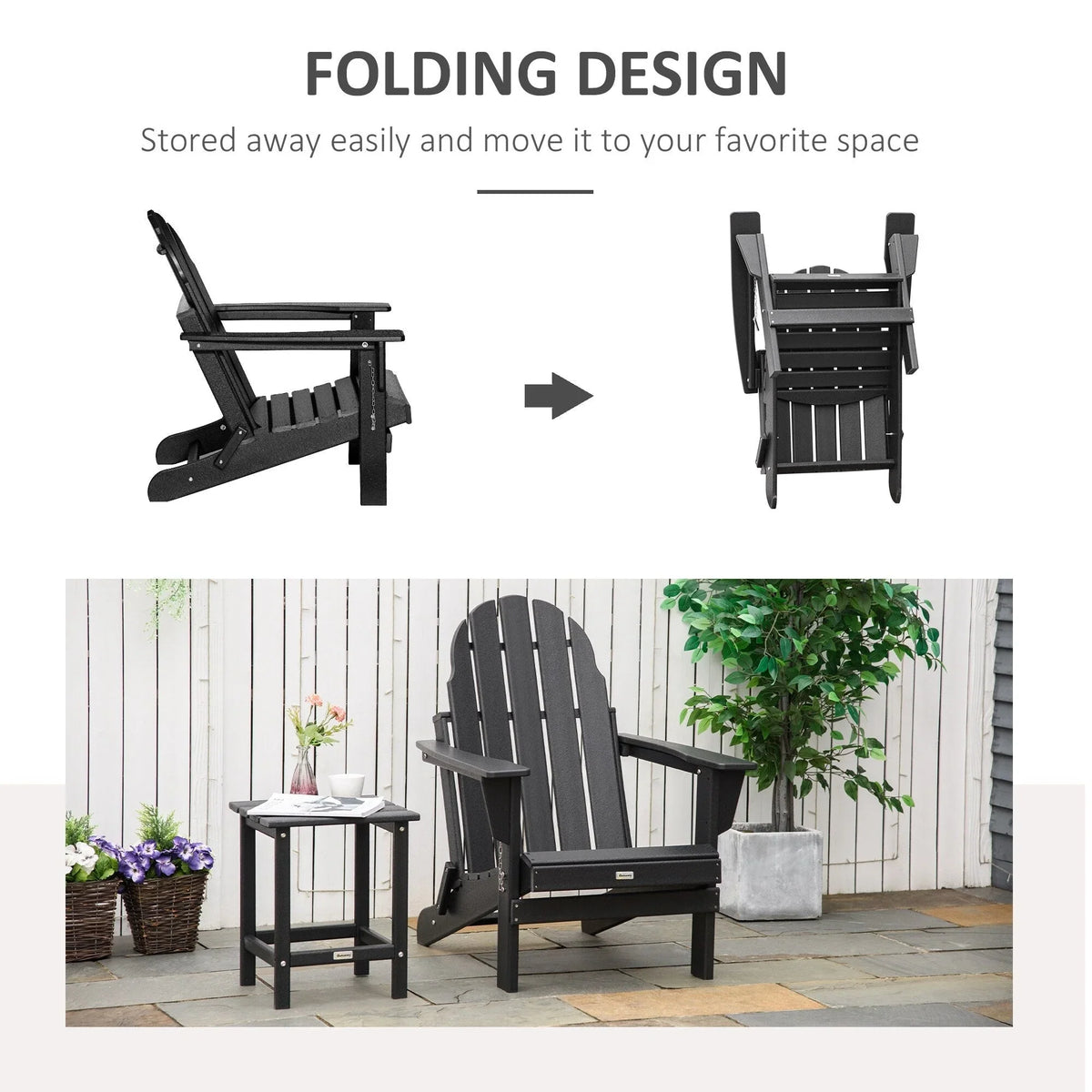 Chaise Outsunny Adirondack Pliante, Chaises de Plage Longues en Plastique HDPE Tout Temps pour Patio, Terrasse et Mobilier de Jardin