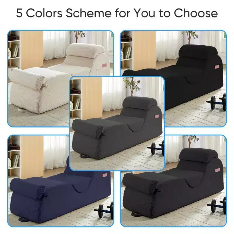 Mjkone Chaise Longue de Yoga en Velours Côtelé, Canapé de Yoga Incurvé avec Appui-Tête/Coussin Lombaire/Repose-Pieds Amovibles, Base Antidérapante