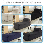 Mjkone Chaise Longue de Yoga en Velours Côtelé, Canapé de Yoga Incurvé avec Appui-Tête/Coussin Lombaire/Repose-Pieds Amovibles, Base Antidérapante