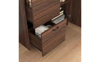 JVNOXK Meuble de bureau 31 pouces avec tiroirs de rangement et étagères, doté d'un plateau pliable, idéal pour les dortoirs et les petits espaces. Noyer