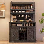 Meuble à café style ferme, 75 pouces de haut, buffet avec rangement, grand meuble de bar avec porte coulissante de style grange, salle à manger