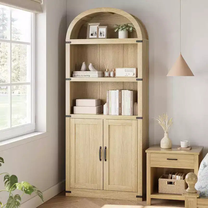 Bibliothèque avec portes Étagère arquée de 182 cm de haut Armoire de style campagnard avec étagères Bibliothèques en bois pour bureau à domicile, salon